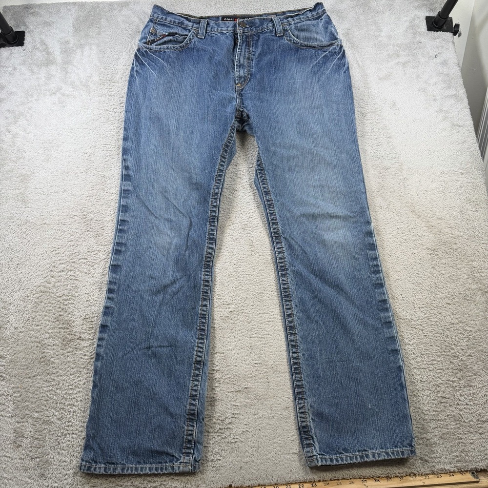 Ariat FR Jeans Mens 38x36 (Fit 36x34) Blue Denim M4 Relaxed Boot Cut Workwear